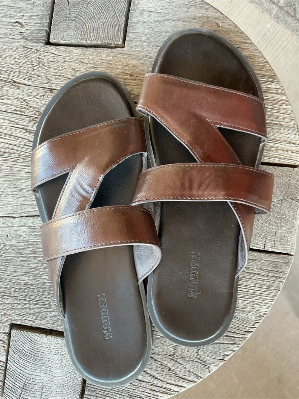 🤎Madden Brown Leather Slide Sandals Men's 9.5 Minimalist Coastal